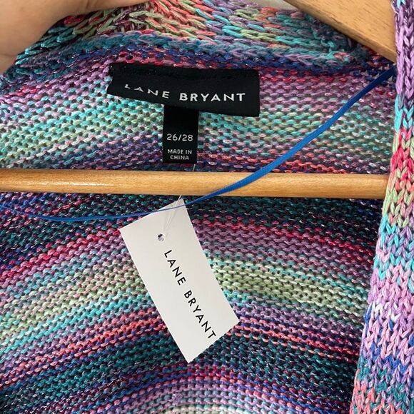 Lane Bryant Mutlicolor Short Sleeve Open Knit Cardigan Size 26/28 plus size rain - Picture 6 of 7